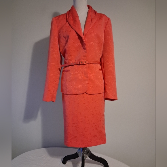 Larry Levine Dresses & Skirts - Coral Textured Two-Piece Skirt Suit with Belt Size 18